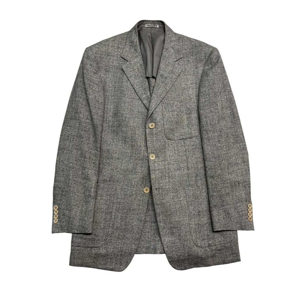 Pal Zilieri IT 54 US 44L Silk Linen Wool Italy‎ Blazer Jacket Sport Coat Gray